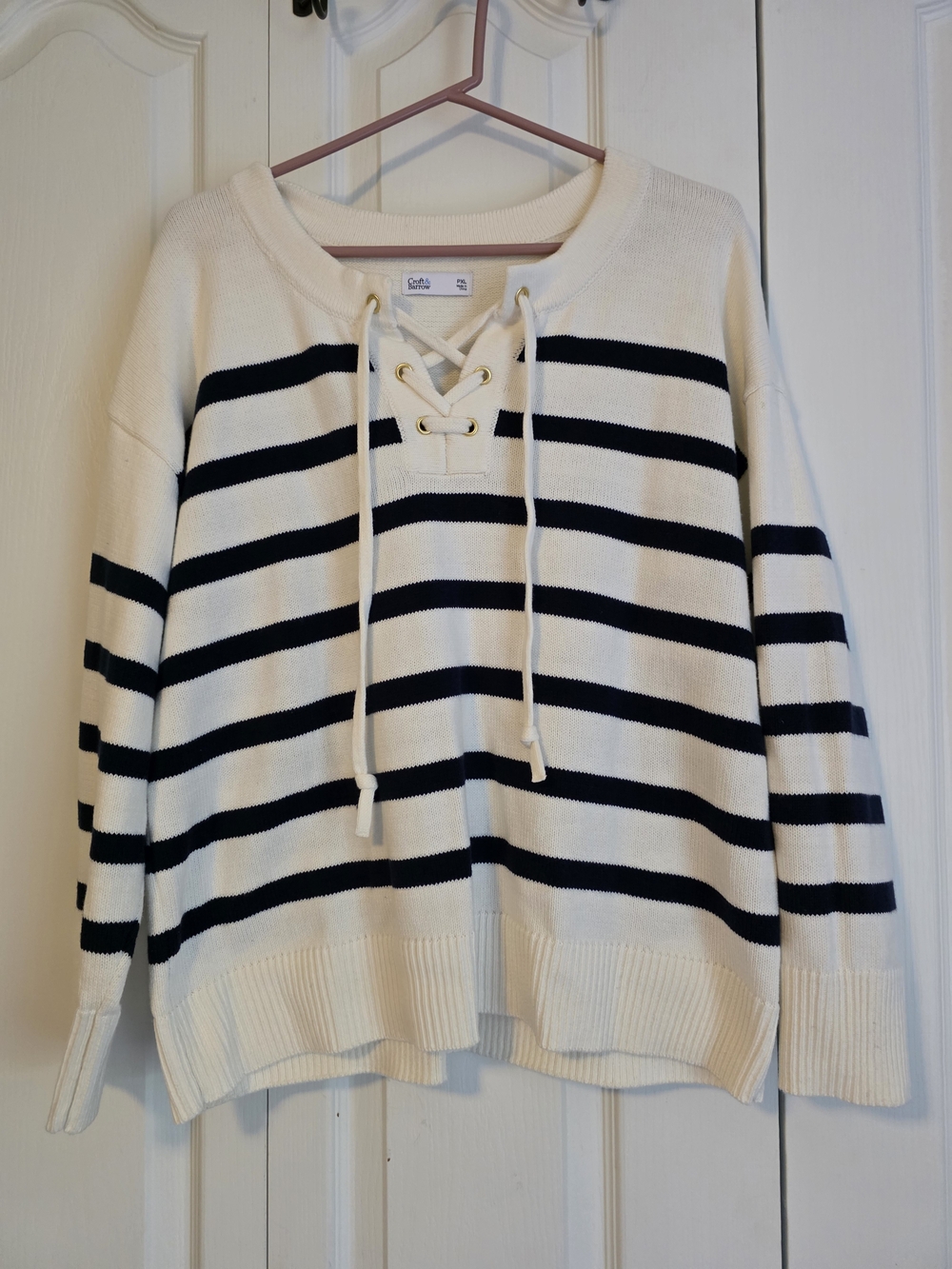 croft & barrow Cream and Black Lace-Up Stripe Sweater